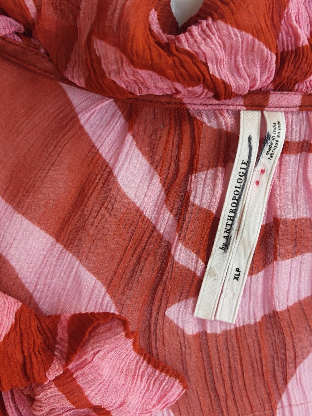 Anthropologie Marais Printed Chiffon Maxi Dress XL Pink Orange Boho Tiered Flow - Picture 10 of 15